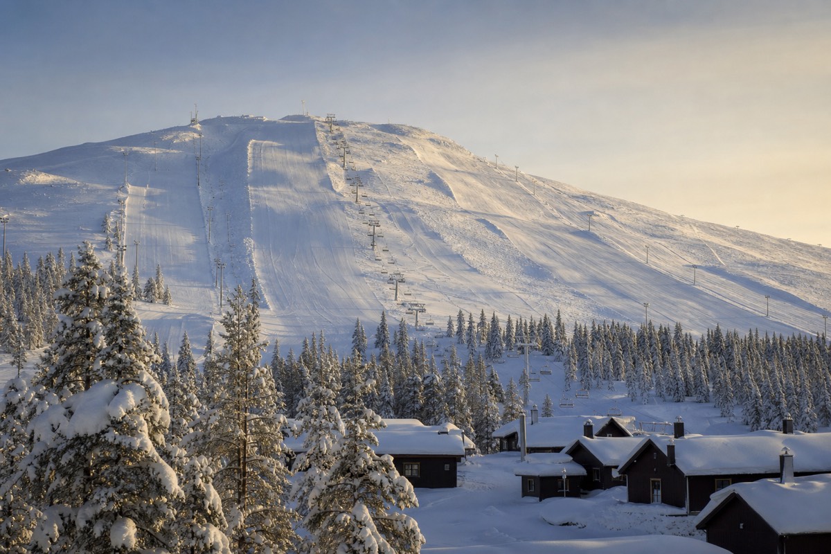 The ski slopes and fell of Levi, Finnish Lapland