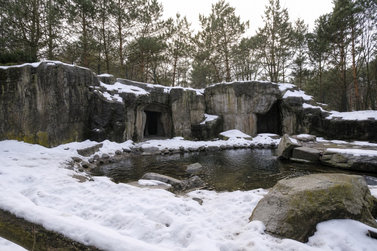 Polar bear in a snowy enclosure at Ranua Wildlife Park near Rovaniemi