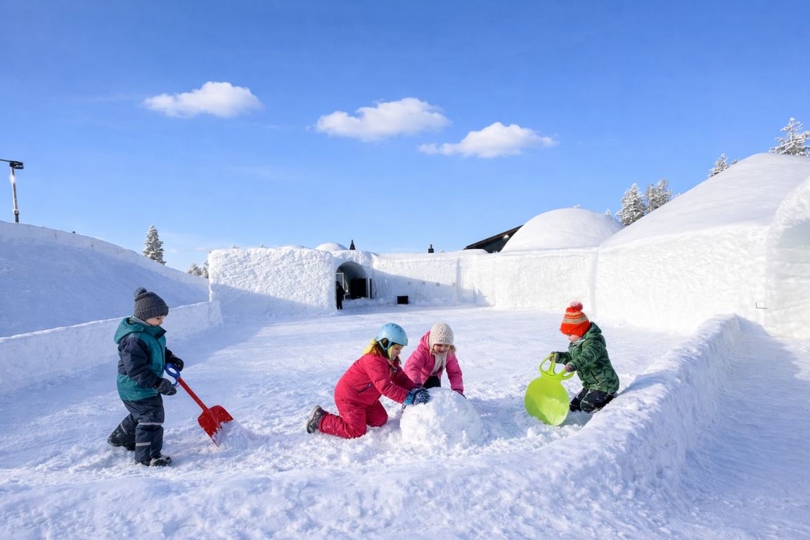 Children playing in Snowman World near Santa Claus Village in Rovaniemi Lapland, photographed during a Rovaniemi Tours trip